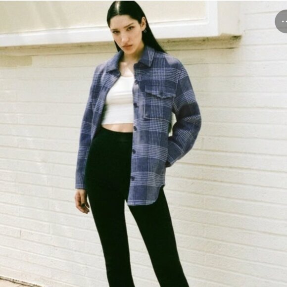 Reformation Giles Plaid Wool Shirt Jacket / Blue / M - Picture 11 of 16